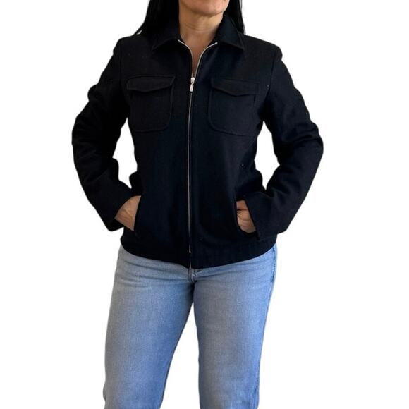 J.Crew Black Wool Blend Zip Front Jacket Classic Utility Style women’s M - Picture 1 of 6